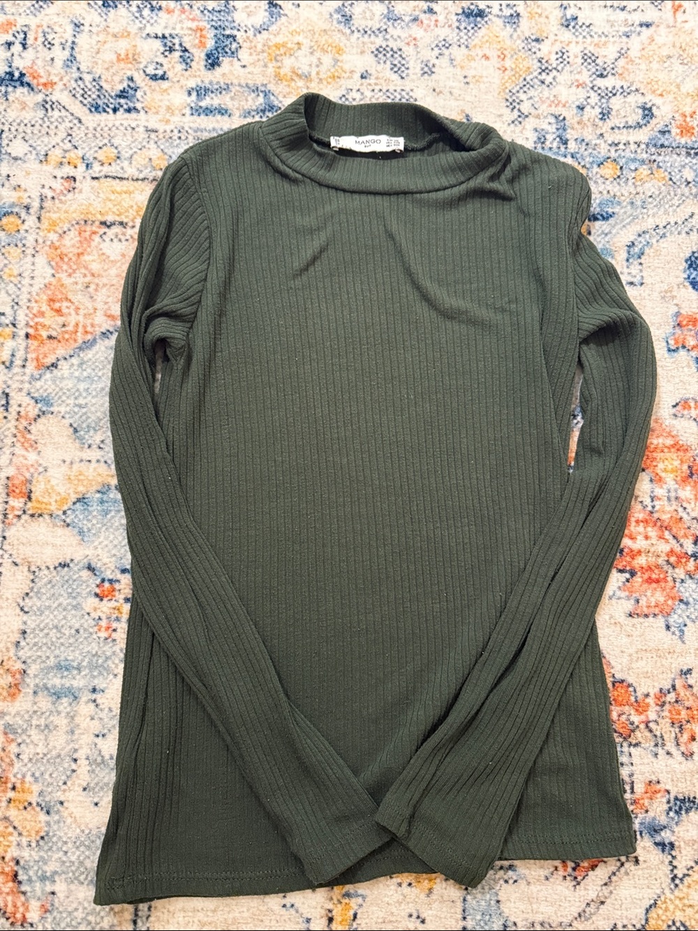 Mango Womens Dark Olive Ribbed Crewneck Sweater XXS